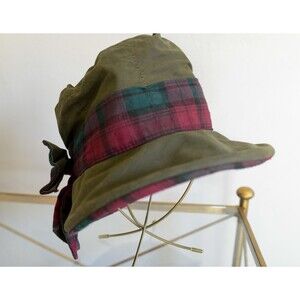 Green Wax Tartan Rain Hat Ladies English Country Style